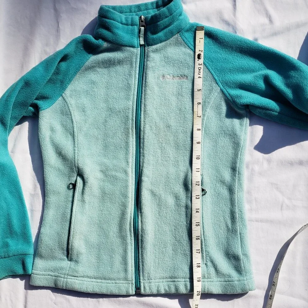 Fleece Jacket Zippered POCKETS Aqua Teal Spring Sz M COLUMBIA 2 Tone - Picture 13 of 13